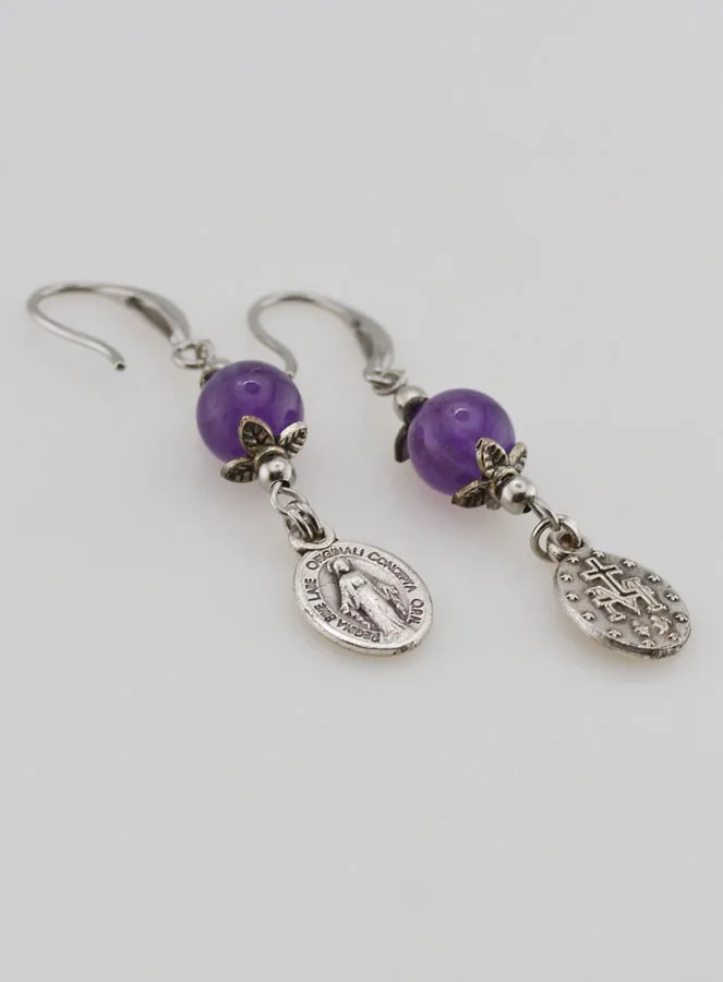 Ohrringe – Wundertätige Medaille und Amethyst (pic 3)