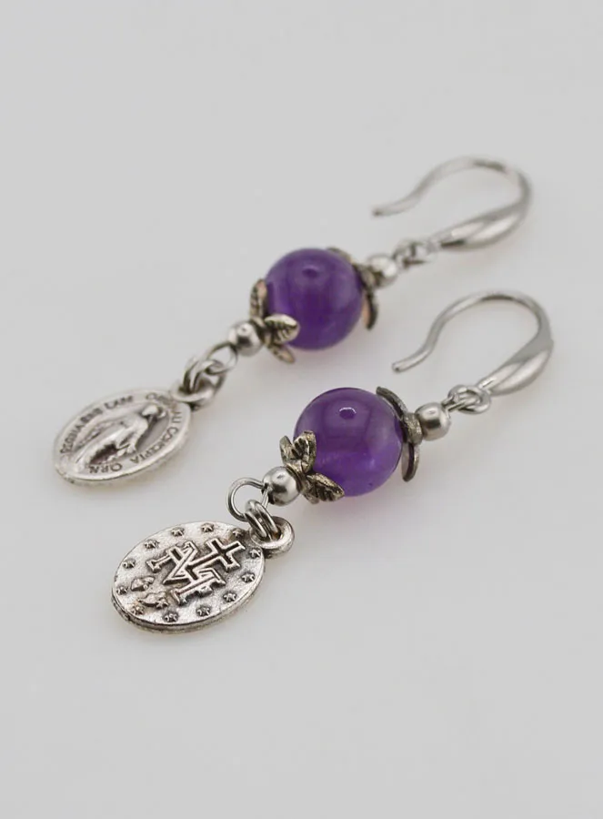 Ohrringe – Wundertätige Medaille und Amethyst (pic 4)