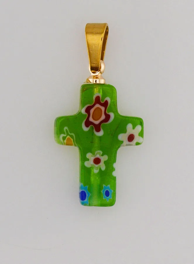 Handgefertigter Glas-Kreuz-Anhänger – Grün (pic 1)