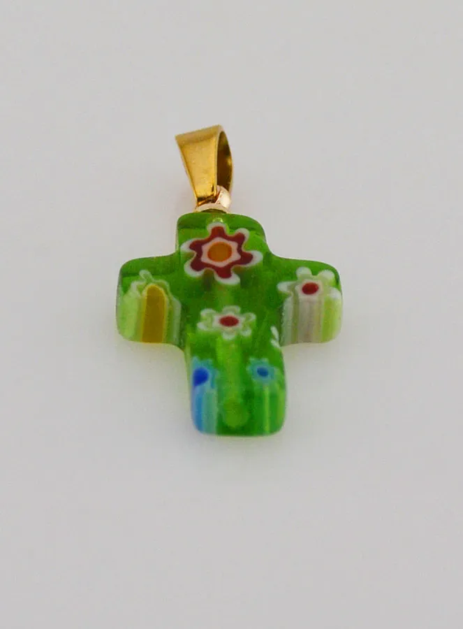 Handgefertigter Glas-Kreuz-Anhänger – Grün (pic 2)