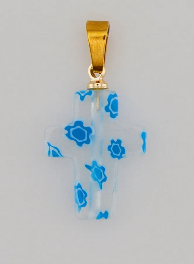 Handgefertigter Glas Kreuz Anhänger – Weiß und Blau (pic 1)