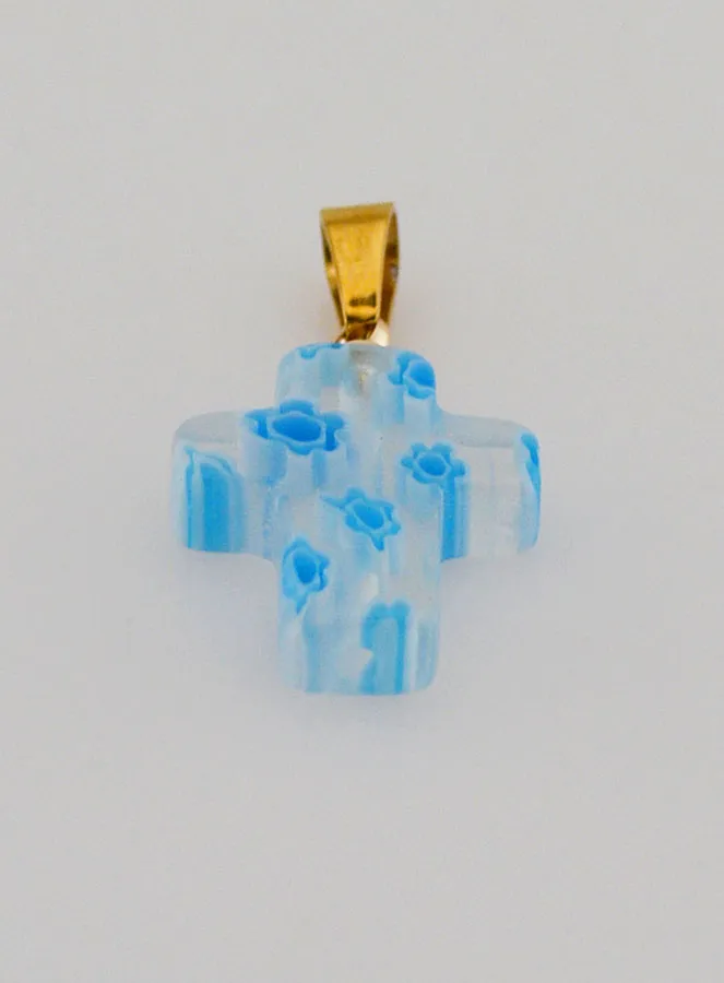 Handgefertigter Glas Kreuz Anhänger – Weiß und Blau (pic 2)