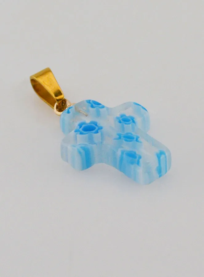Handgefertigter Glas Kreuz Anhänger – Weiß und Blau (pic 3)