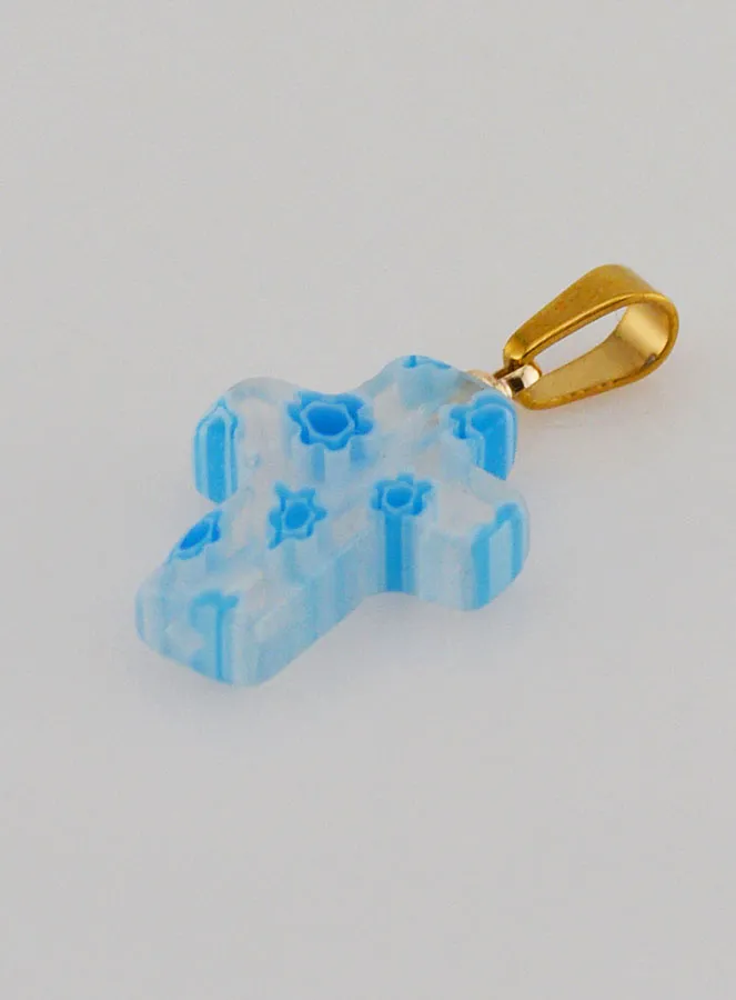 Handgefertigter Glas Kreuz Anhänger – Weiß und Blau (pic 4)