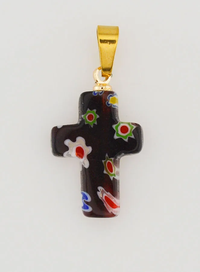 Handgefertigter Glas-Kreuz-Anhänger – Schwarz (pic 1)