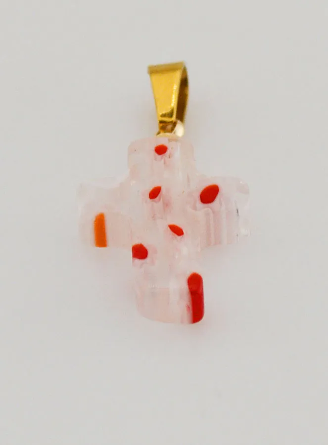 Handgefertigter Glas Kreuz Anhänger – Rote Blumen (pic 2)