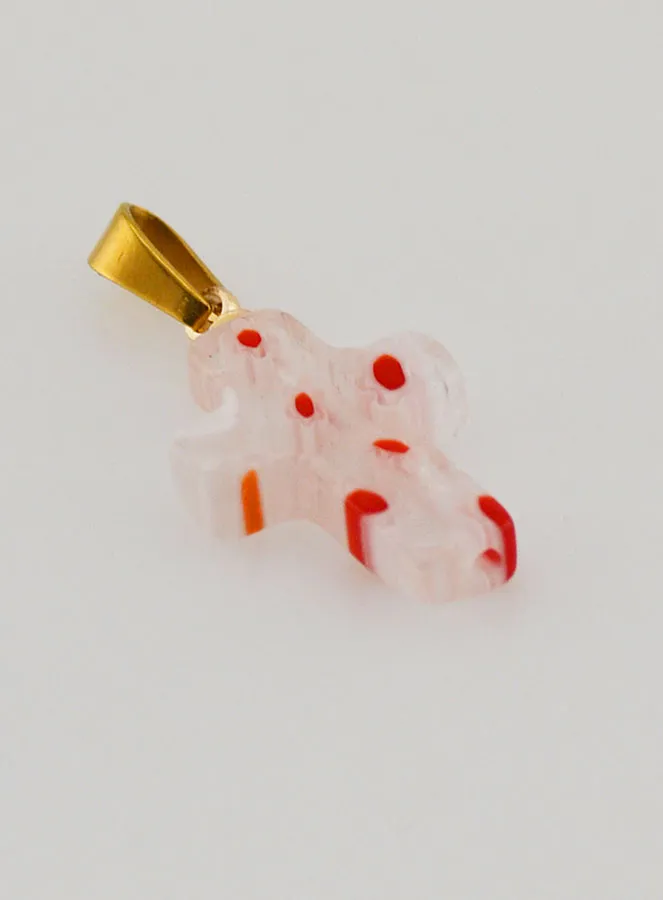 Handgefertigter Glas Kreuz Anhänger – Rote Blumen (pic 3)