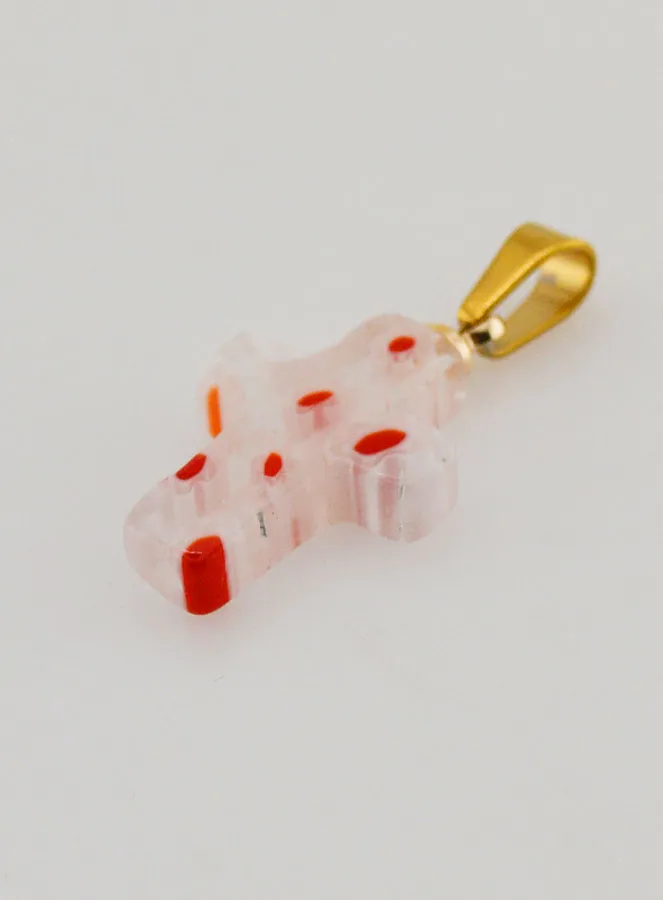 Handgefertigter Glas Kreuz Anhänger – Rote Blumen (pic 4)