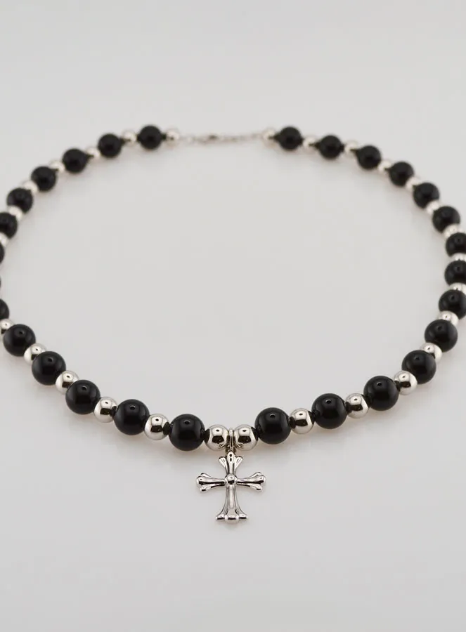 Religiöse Halskette aus Schwarzem Achat und Kreuz (pic 2)