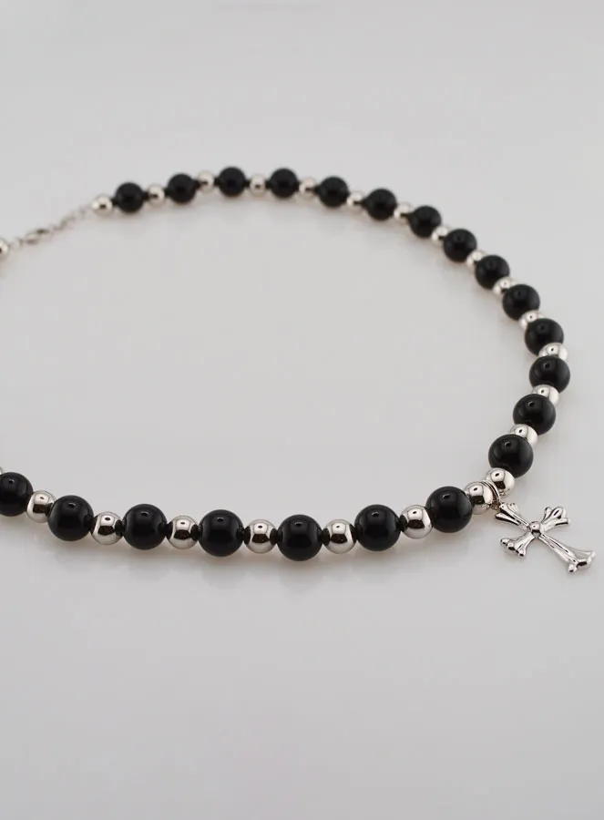 Religiöse Halskette aus Schwarzem Achat und Kreuz (pic 3)