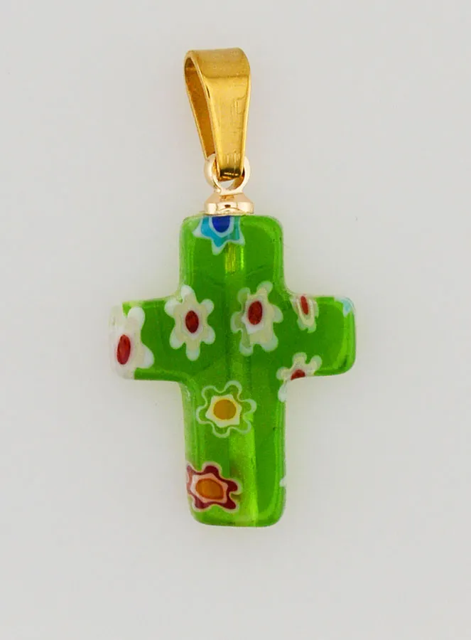 Handgefertigter Glas Kreuz Anhänger – Grün (pic 1)