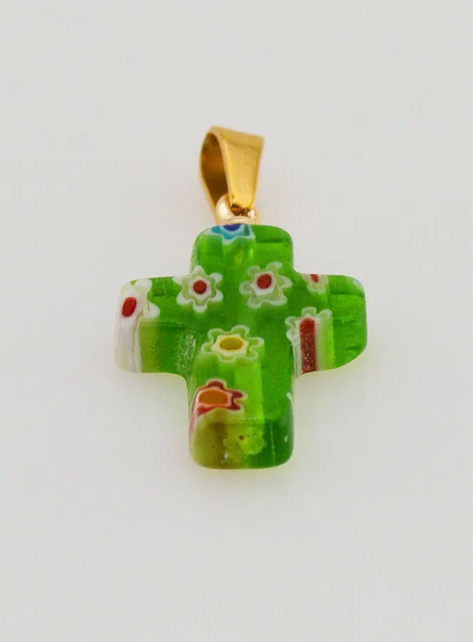 Handgefertigter Glas Kreuz Anhänger – Grün (pic 2)