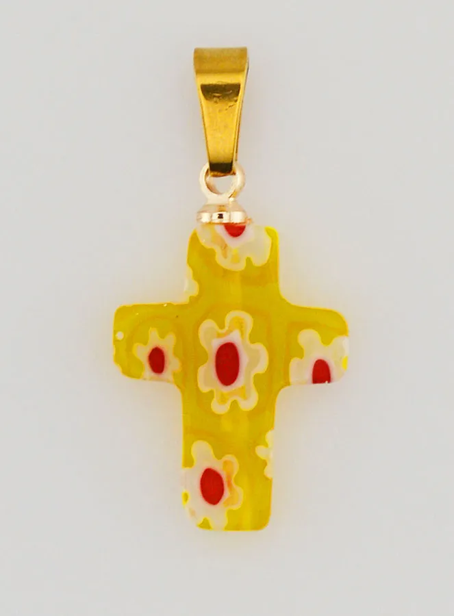 Handgefertigter Glas Kreuz Anhänger – Gelb (pic 1)