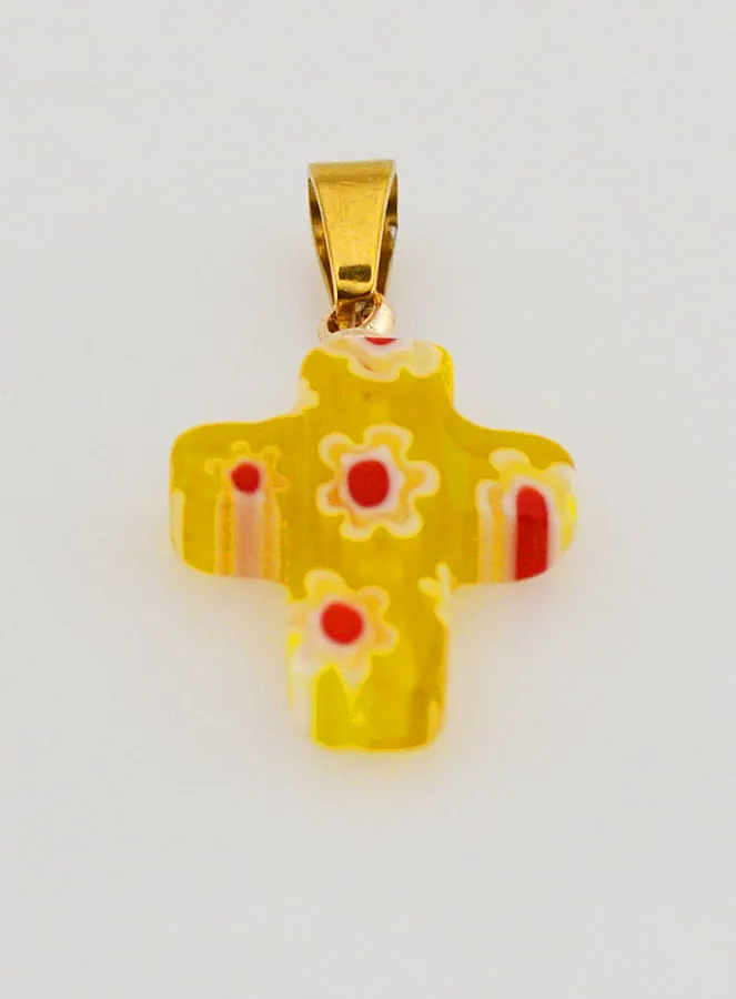 Handgefertigter Glas Kreuz Anhänger – Gelb (pic 2)