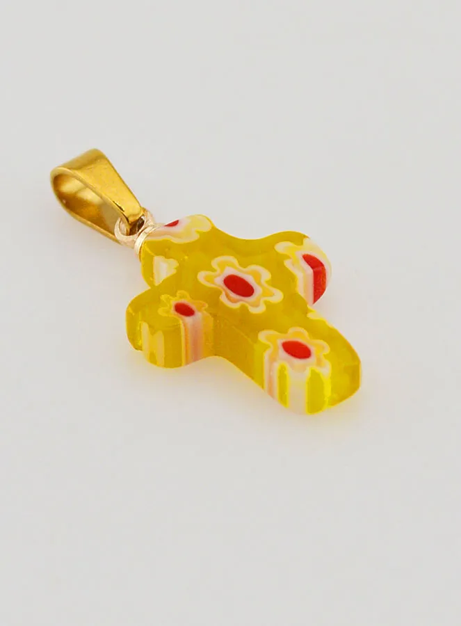 Handgefertigter Glas Kreuz Anhänger – Gelb (pic 3)