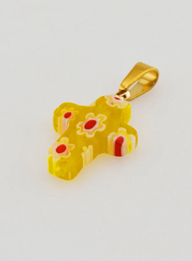 Handgefertigter Glas Kreuz Anhänger – Gelb (pic 4)