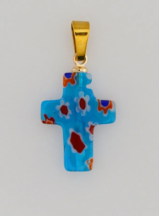 Handgefertigter Glas-Kreuz-Anhänger – Türkis Blau (pic 1)