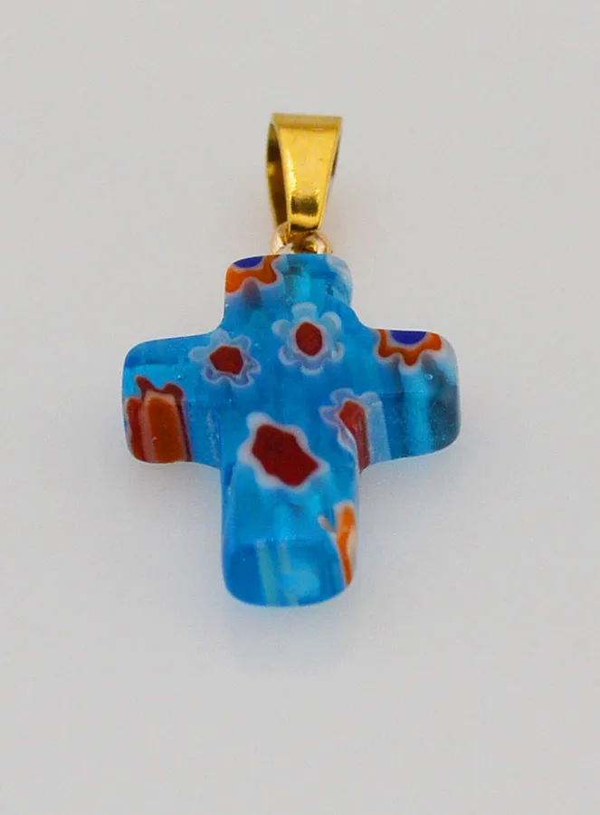 Handgefertigter Glas-Kreuz-Anhänger – Türkis Blau (pic 2)
