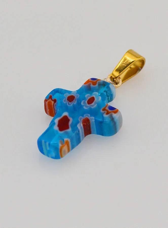 Handgefertigter Glas-Kreuz-Anhänger – Türkis Blau (pic 4)