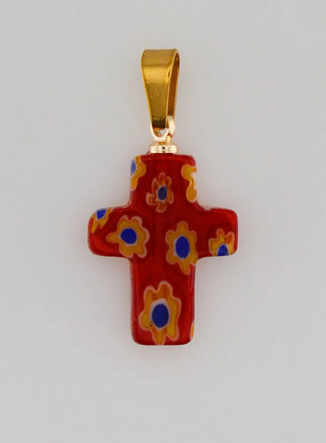Handgefertigter Glas-Kreuz-Anhänger – Rot (pic 1)