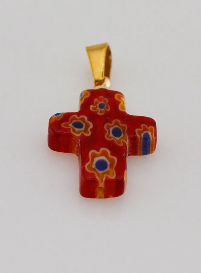 Handgefertigter Glas-Kreuz-Anhänger – Rot (pic 2)