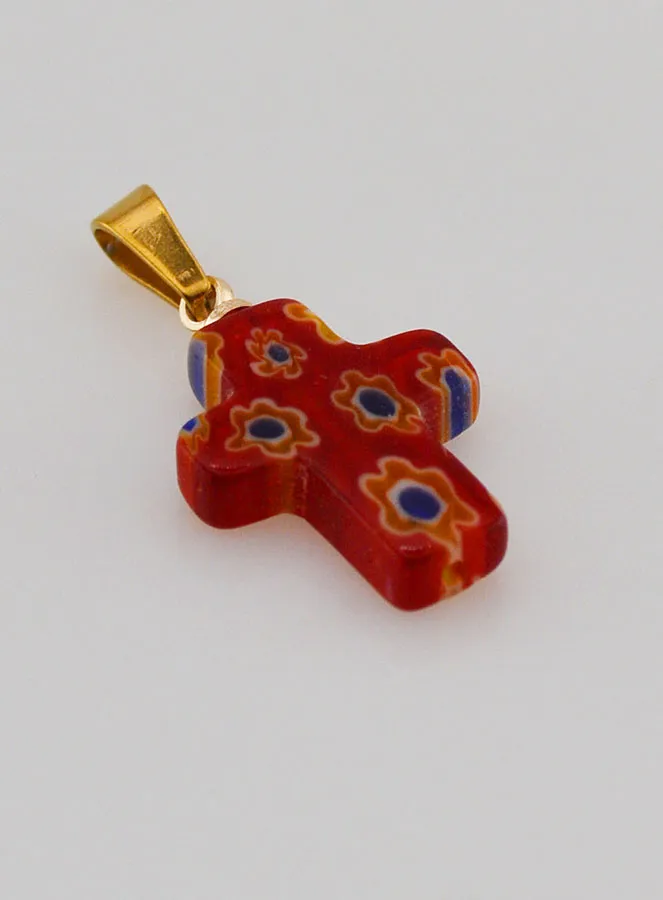 Handgefertigter Glas-Kreuz-Anhänger – Rot (pic 3)