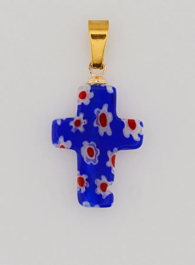 Handgefertigter Glas-Kreuz-Anhänger – Blau (pic 1)