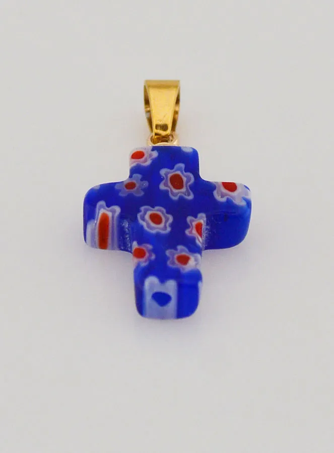 Handgefertigter Glas-Kreuz-Anhänger – Blau (pic 2)