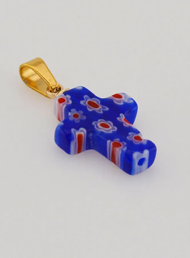 Handgefertigter Glas-Kreuz-Anhänger – Blau (pic 3)