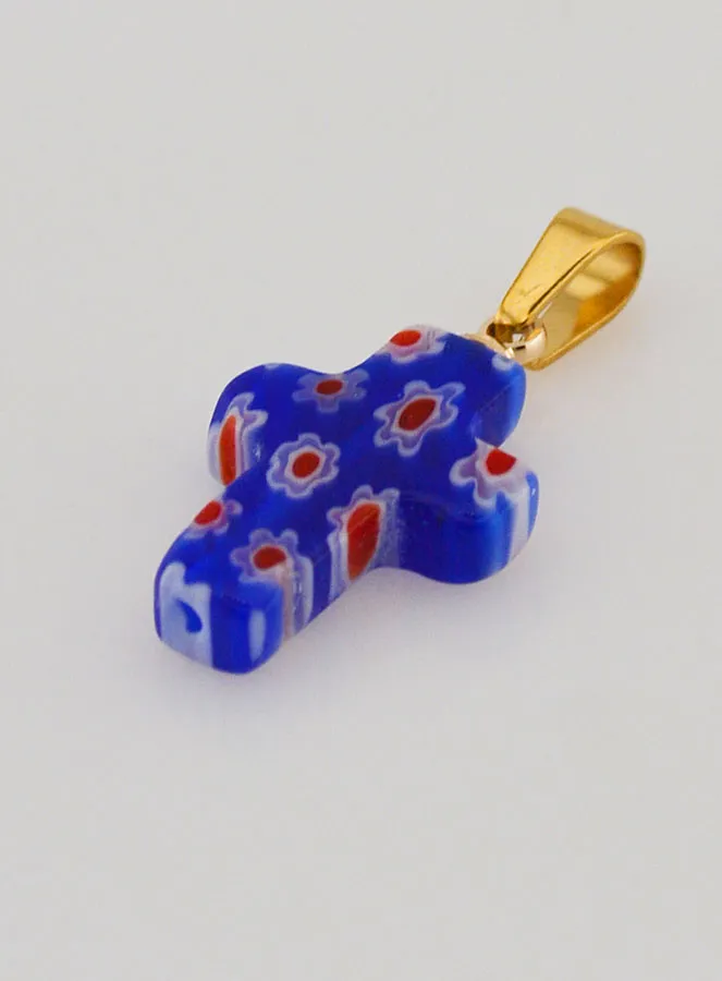 Handgefertigter Glas-Kreuz-Anhänger – Blau (pic 4)