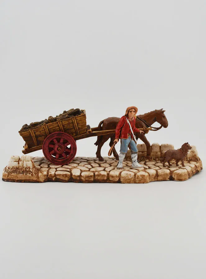 Krippenfigur Holzfäller mit Karren – Höhe 6 cm (pic 1)