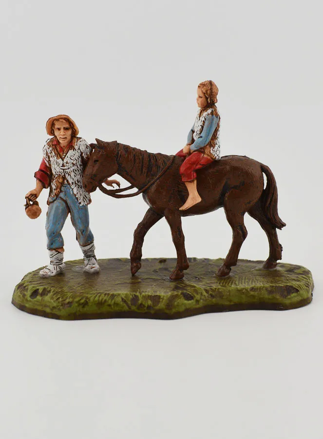 Krippenfigur Bergbewohner und Kind auf einem Pferd – Höhe 6 cm (pic 1)