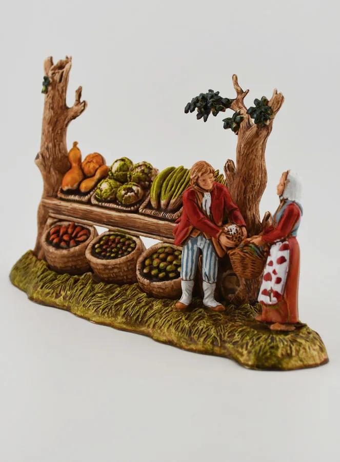 Krippenfigur Obst- und Gemüsehändler mit Verkaufsstand – 6 cm (pic 3)