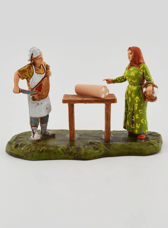Krippenfigur Metzger und Kundin – 6cm (pic 1)