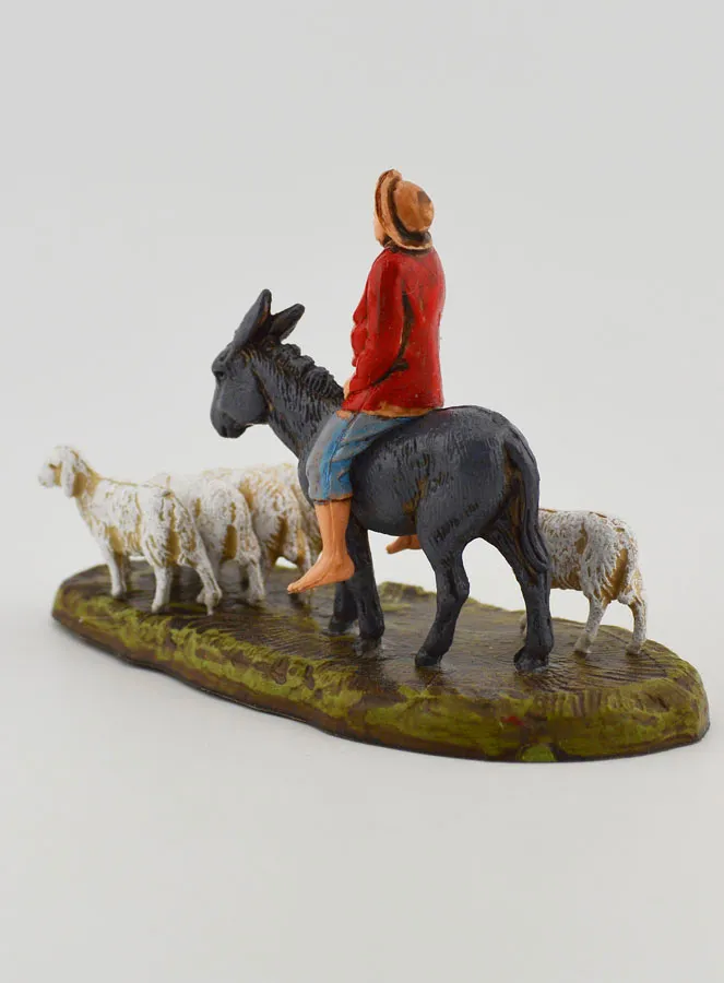 Krippenfigur Hirte auf einem Esel und& Schafe – 6cm (pic 2)