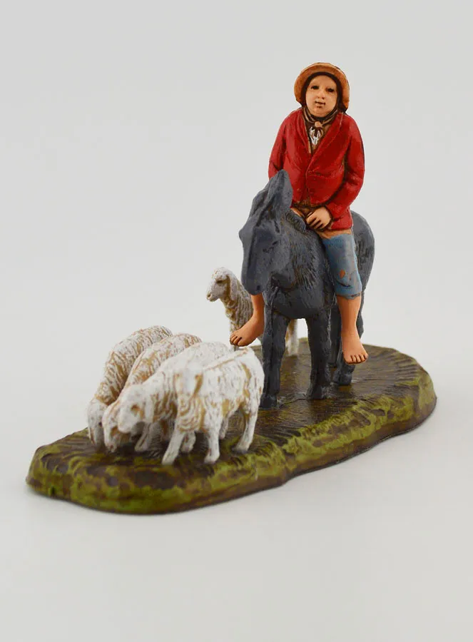 Krippenfigur Hirte auf einem Esel und& Schafe – 6cm (pic 3)