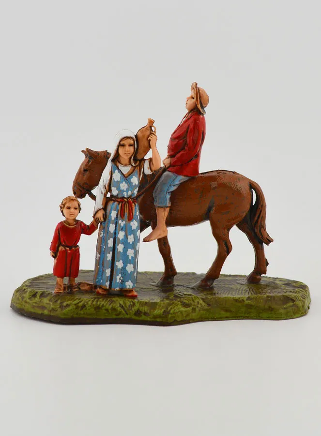 Krippen-Figur Mann zu Pferd mit Familie – 6 cm (pic 1)