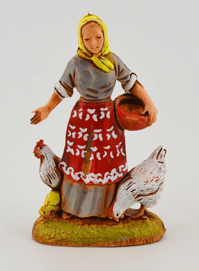 Krippenfigur Bäuerin und ihre Hühner – 6cm (pic 1)