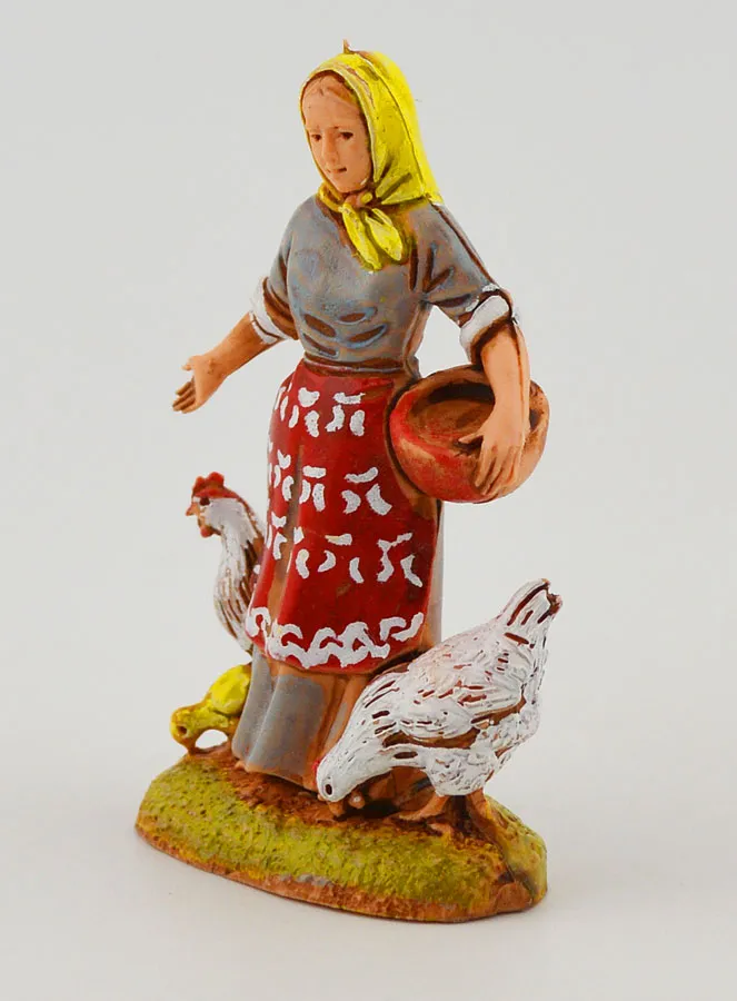 Krippenfigur Bäuerin und ihre Hühner – 6cm (pic 2)