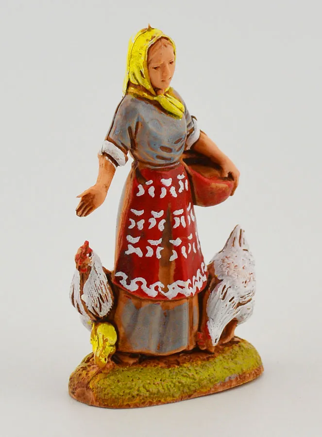 Krippenfigur Bäuerin und ihre Hühner – 6cm (pic 3)