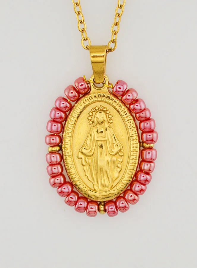 Wunderbare Medaille + Kette – Perlen in Perlmutt-Rosa (pic 1)