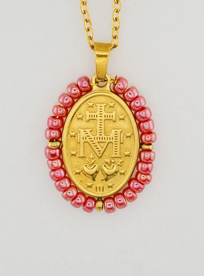 Wunderbare Medaille + Kette – Perlen in Perlmutt-Rosa (pic 2)
