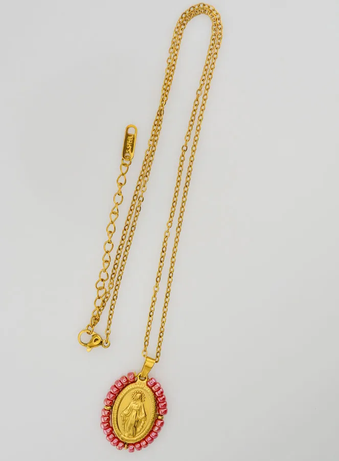 Wunderbare Medaille + Kette – Perlen in Perlmutt-Rosa (pic 3)