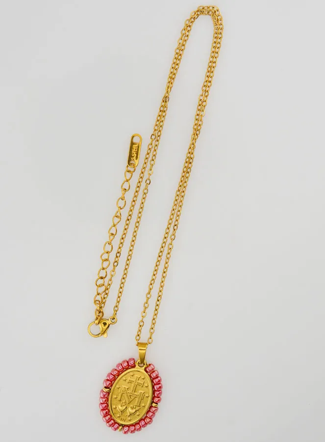 Wunderbare Medaille + Kette – Perlen in Perlmutt-Rosa (pic 4)