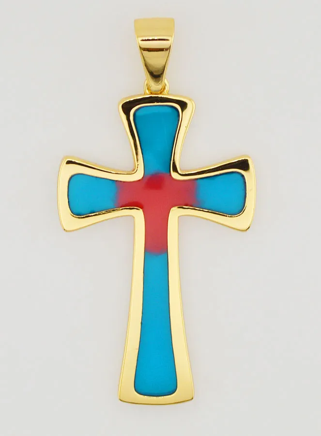 Kreuz Anhänger 4cm – Blau und Rot (pic 1)