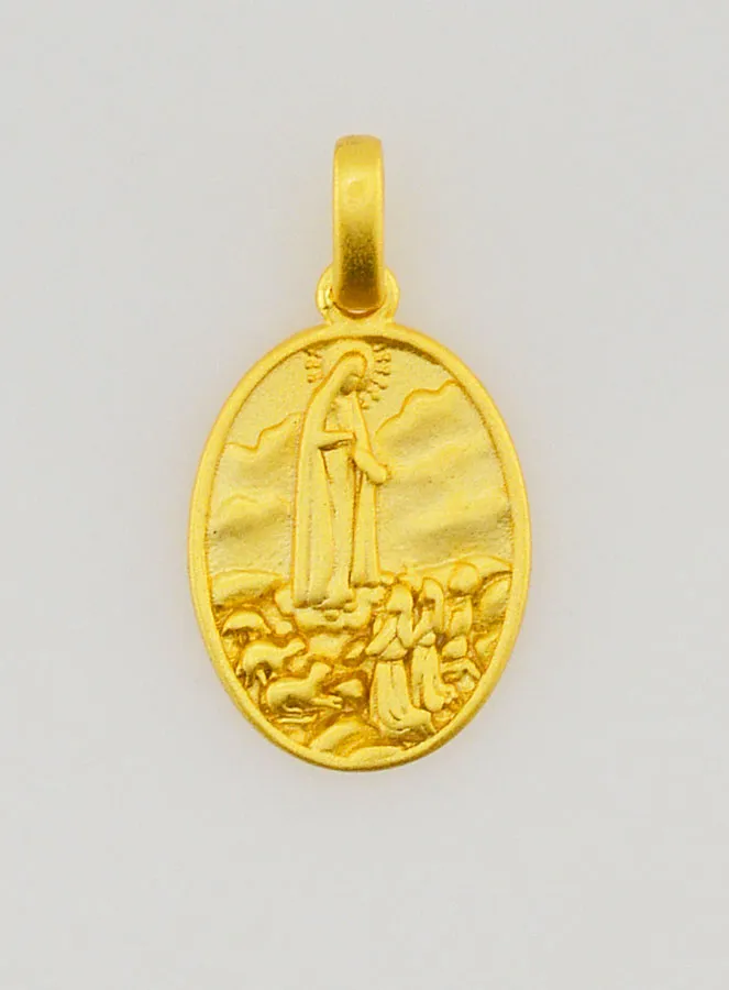 Medaille der Muttergottes von Fatima aus Silber, 18 Karat Vergoldet – 15mm (pic 1)