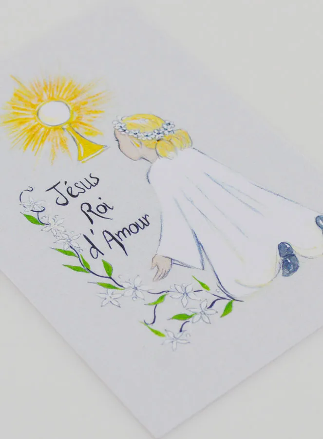 Kommunion Karte Mädchen Jesus König der Liebe (pic 3)
