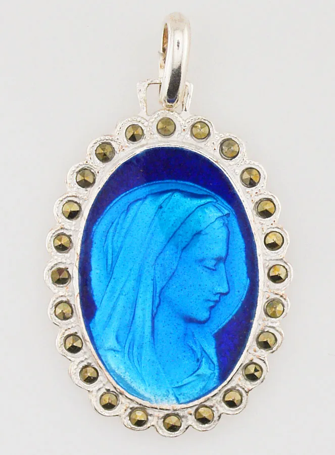 Medaille Jungfrau Maria echt Sterling Silber und Blau Emaille - 30mm (pic 1)