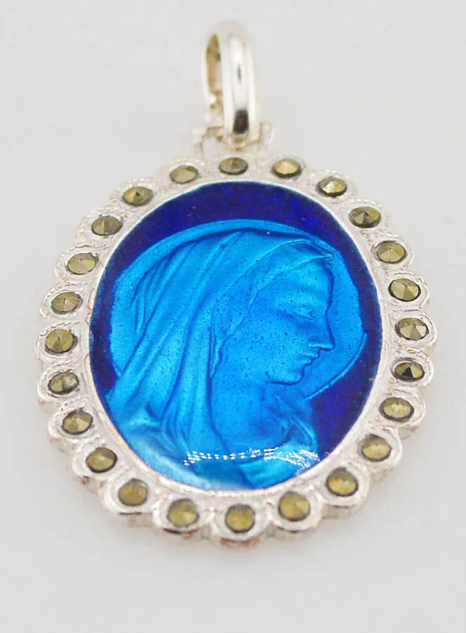 Medaille Jungfrau Maria echt Sterling Silber und Blau Emaille - 30mm (pic 2)
