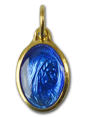 Medaille Jungfrau Maria Profil Goldfarben Emaille Blau Oval - 17mm (pic 1)